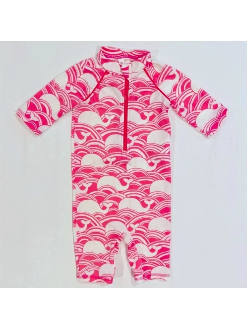 Baby Boden Sun Safe Surf Suit Girls 6-12M Pink Whales Bathing Swim Summer Beach